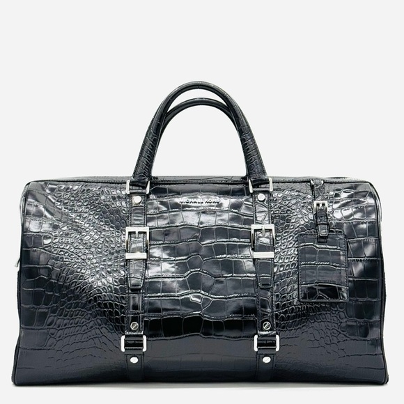 Michael Kors Bedford Travel Weekender Crocodile Embossed Leather Bag Black - Picture 1 of 16